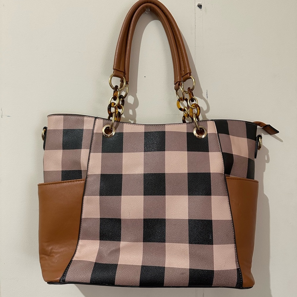 Mia K Collection Bonita Checker Brown Plaid Hand Bag